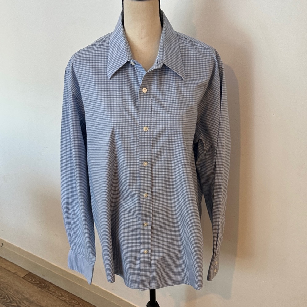 Dockers Premium Never Iron Cotton Men's Blue Checkered Dress Shirt L